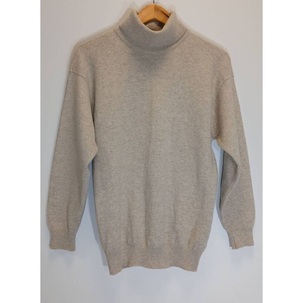 Vintage inverallan womens medium wool angora turtleneck sweater tan 38 eu beige